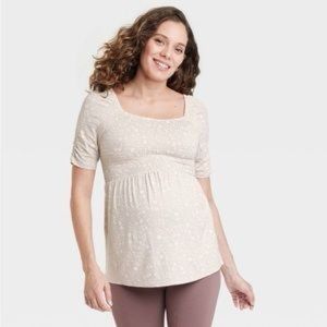 Isabel Maternity Smocked Floral Beige Maternity Top